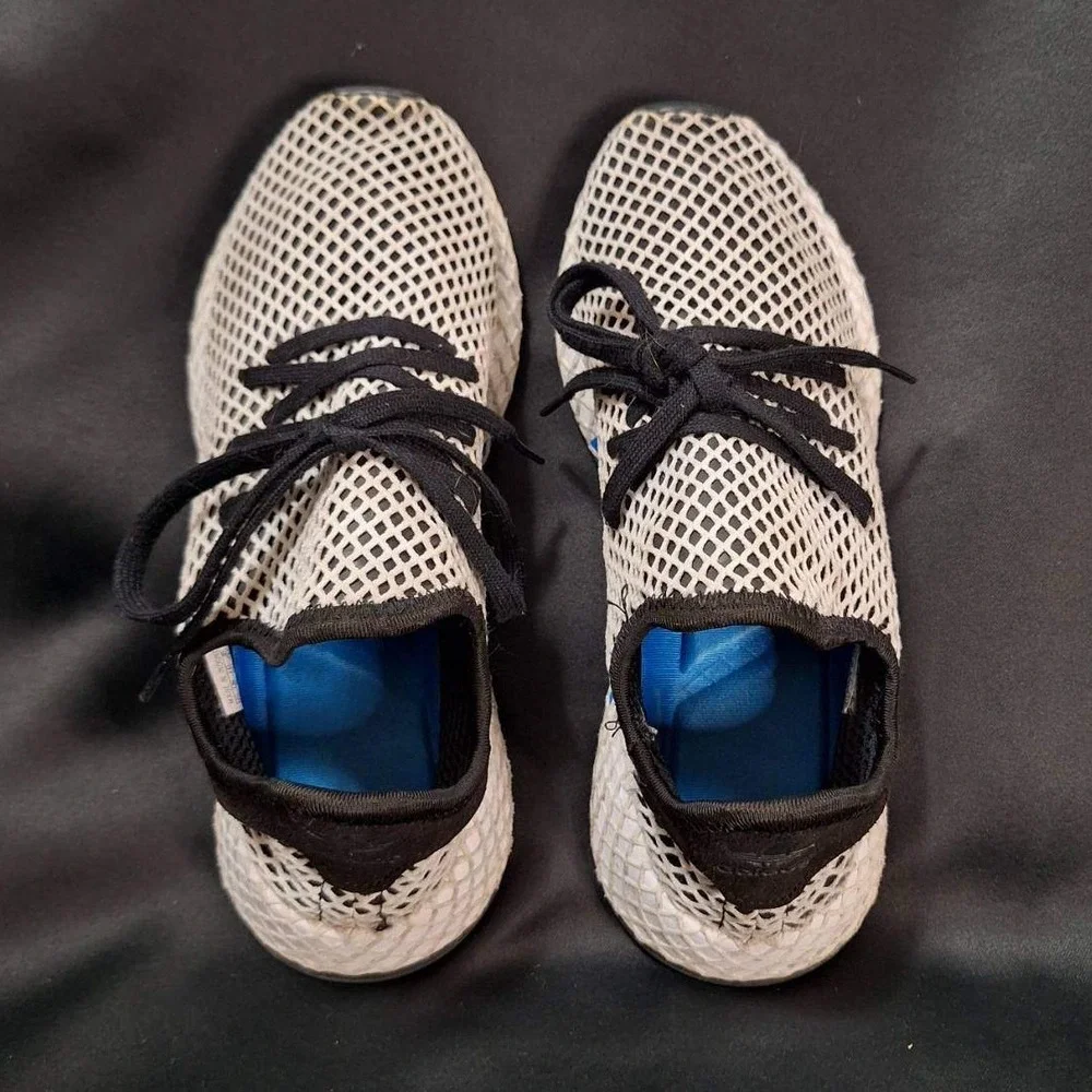 Adidas Deerupt Runner Mesh Sneakers M7.5 /W9 White Black Blue Athletic‎ Shoes